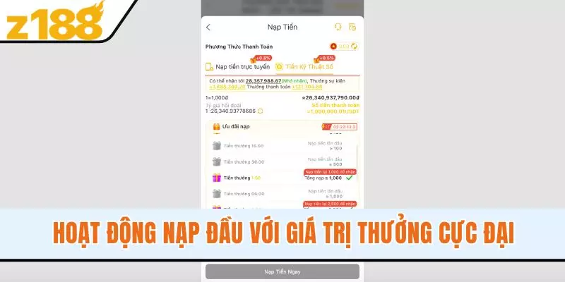 Hoạt động nạp đầu với giá trị thưởng cực đại