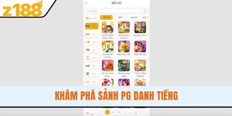 Khám phá sảnh PG danh tiếng