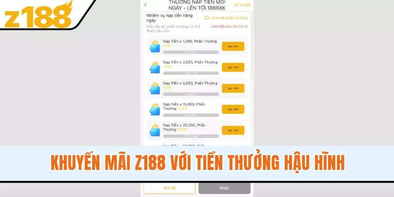 Khuyến mãi Z188 với tiền thưởng hậu hĩnh